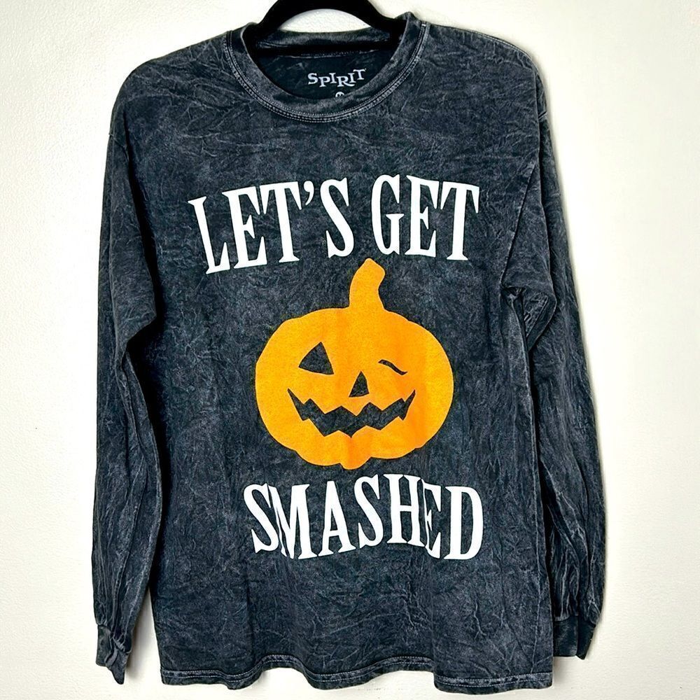 Adults SPIRIT LET’S GET SMASHED long sleeve Halloween shirt top medium pumpkins